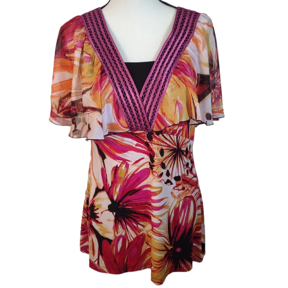 Gorgeous Notations Blouse with Large Butterfly Sleeves Size M